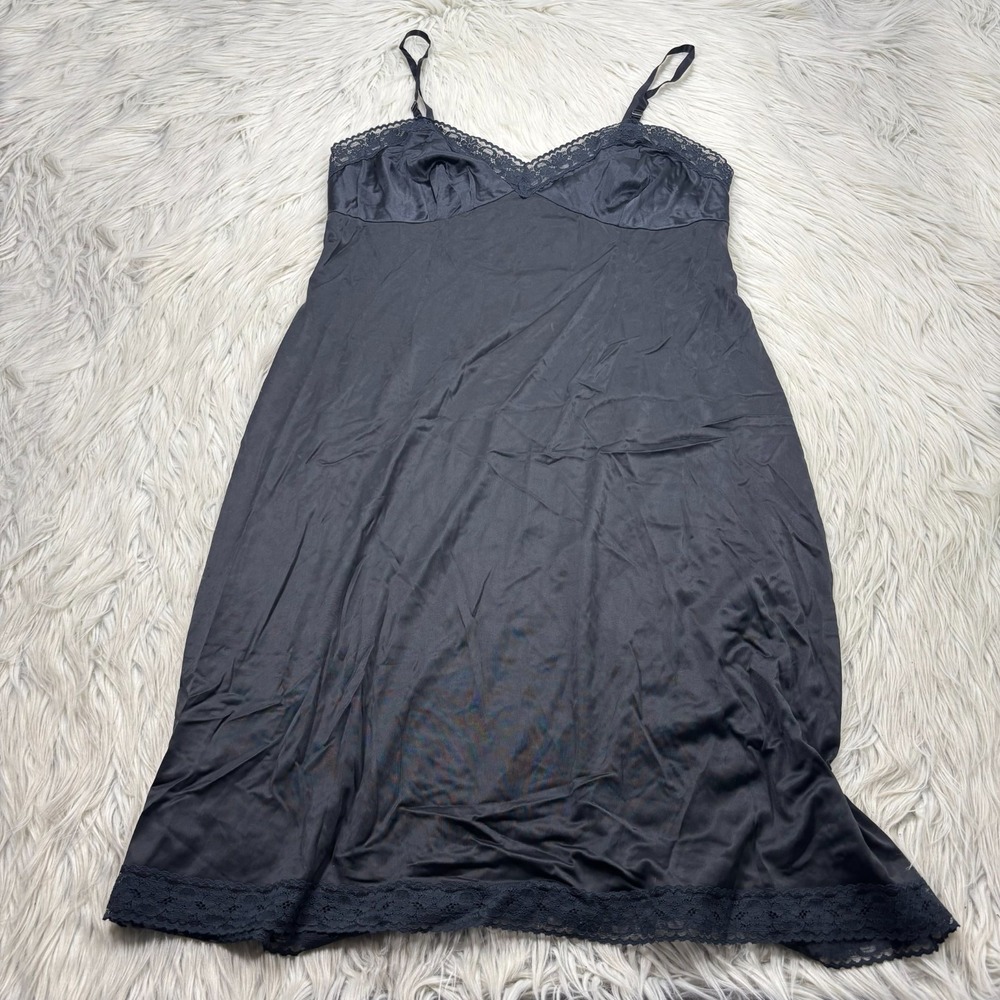 Vintage Vanity‎ Fair Women's L Black Lace Trim Slip Dress Nighty Coquette Vamp
